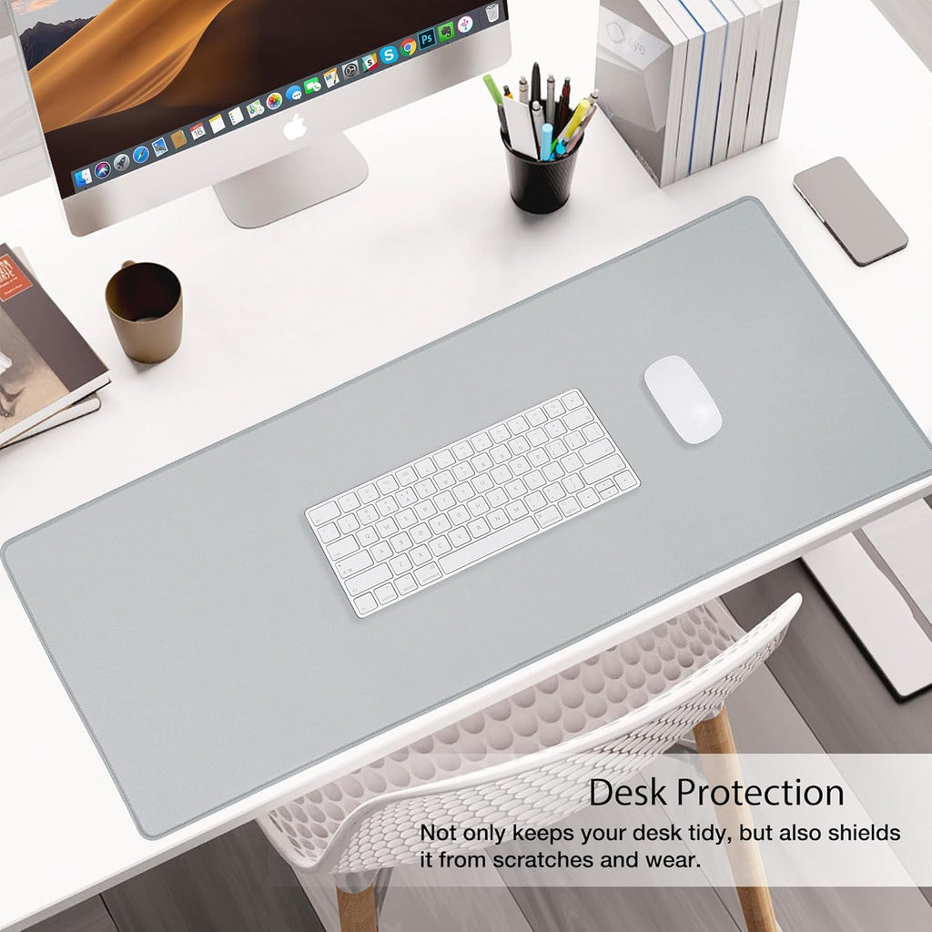 Waterproof Mouse Pad with Durable Stitched Edge, XXXL Gaming Keyboard Pad, Non-Slip Rubber Base Mouse Mat, Extended Desk Pad for Gamer, Office & Home, Gray Mousepad 35.4''X 15.7''X 0.12''