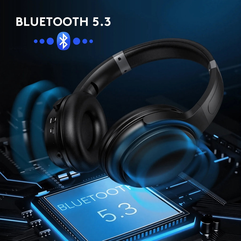 Noise Cancelling Headphones, Wireless Bluetooth Headphones, over Ear Headphones with Microphone, Black, Q8