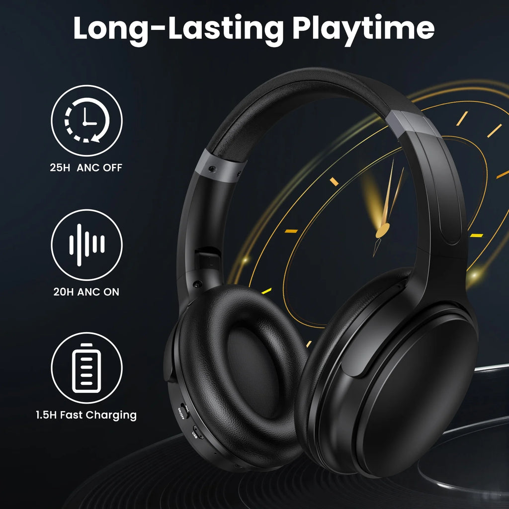 Noise Cancelling Headphones, Wireless Bluetooth Headphones, over Ear Headphones with Microphone, Black, Q8